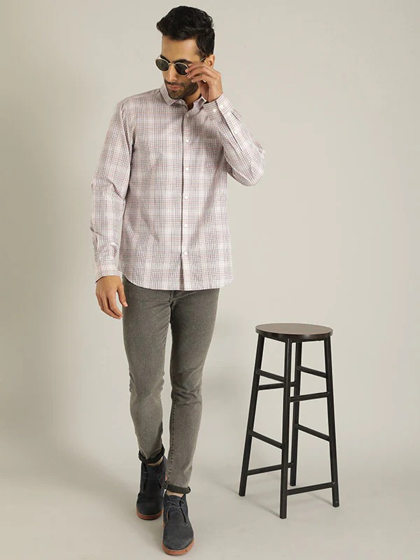 Indian Terrain Men Checkered Pink Shirt